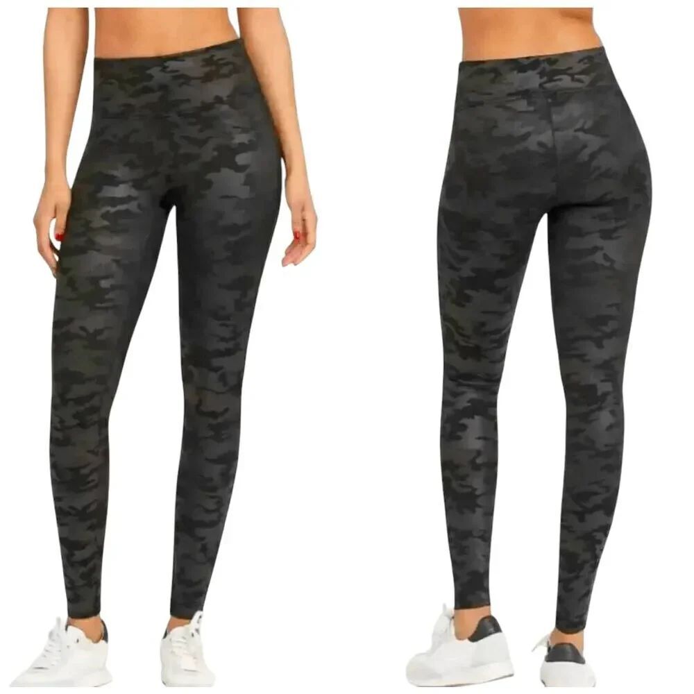 SPANX Faux Leather Camo Leggings Size S/P